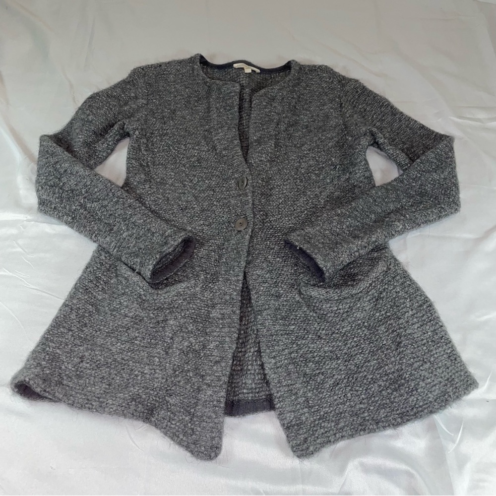 Eileen Fisher Organic Wool Alpaca Merino Knit Cardigan Sweater Grey Womens Small